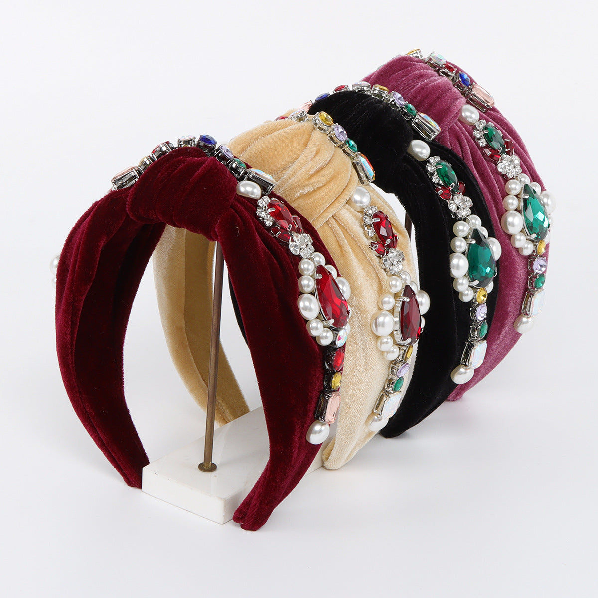 Wholesale Fabric Colored Diamond Pearl Hair Bands